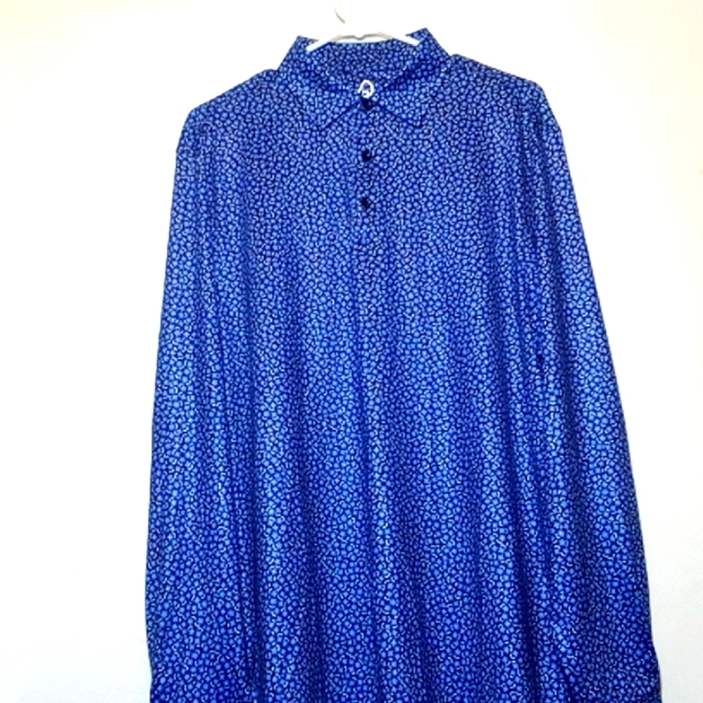 Deolax Golf long sleeve polo blue floral pattern Men's Large